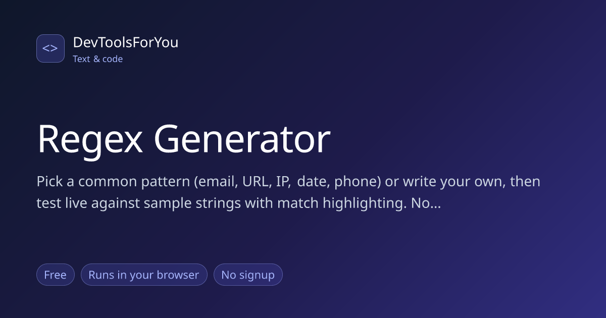 Regex Generator — Build Patterns from Examples, Test Live, Free ...